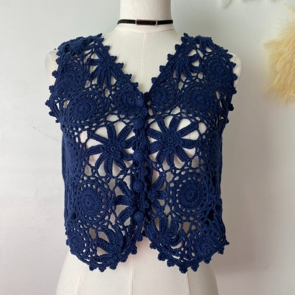 Vintage Womens Hand Knitted‎ Crocheted Vest One Size Festival Boho Cottagecore